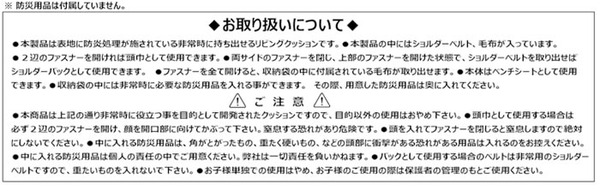 非常用防災リビングクッション/防災頭巾 【防炎加工処理済】 毛布入り