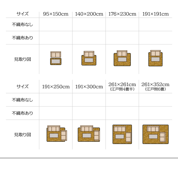 ラグマット 261x352cm 江戸間6畳【Lyma】不織布なし ブラウン 純国産モダンデザイン涼感い草ラグ【Lyma】ライマ