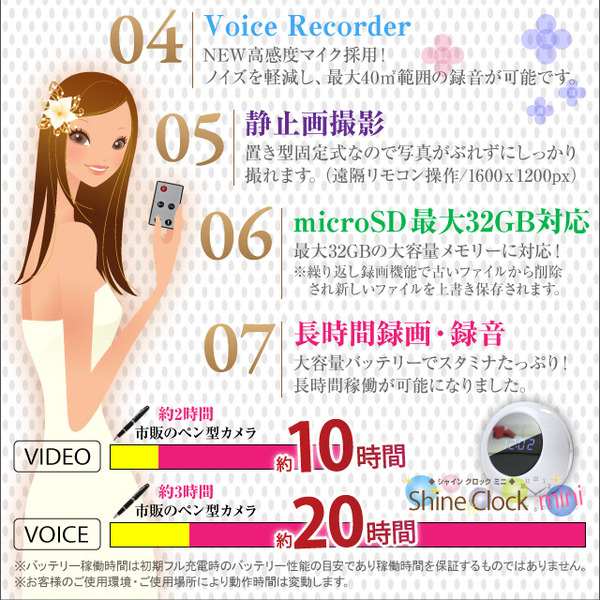 【小型カメラ】置時計型スタイルカメラ シャインクロックミニ Shine Clock mini（カラー：ホワイト）オンスタイル（R-209）