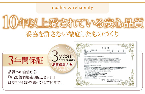 布団8点セット シングル【ベッドタイプ】パウダーブルー 〈3年保証〉新20色羽根布団セット