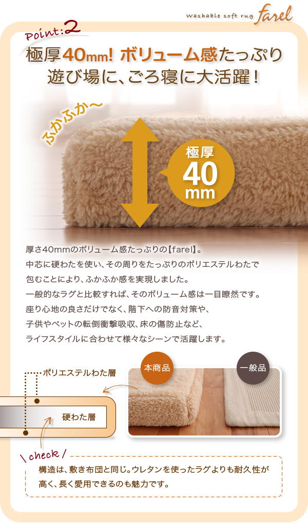 ラグマット farel ブラウン 直径150cm(サークル) 洗えるふかふかクッションラグ farel ファレル