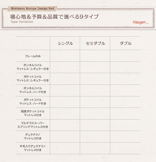 すのこベッド ダブル Haagen ポケットコイルマットレス:レギュラー付き フレームカラー:ウォルナットブラウン マットレスカラー:アイボリー 棚・コンセント付きデザインすのこベッド Haagen ハーゲン