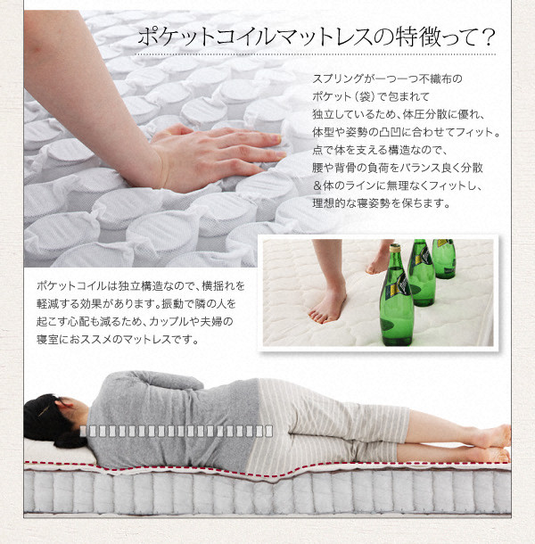 すのこベッド ダブル Haagen ポケットコイルマットレス:レギュラー付き フレームカラー:ウォルナットブラウン マットレスカラー:アイボリー 棚・コンセント付きデザインすのこベッド Haagen ハーゲン