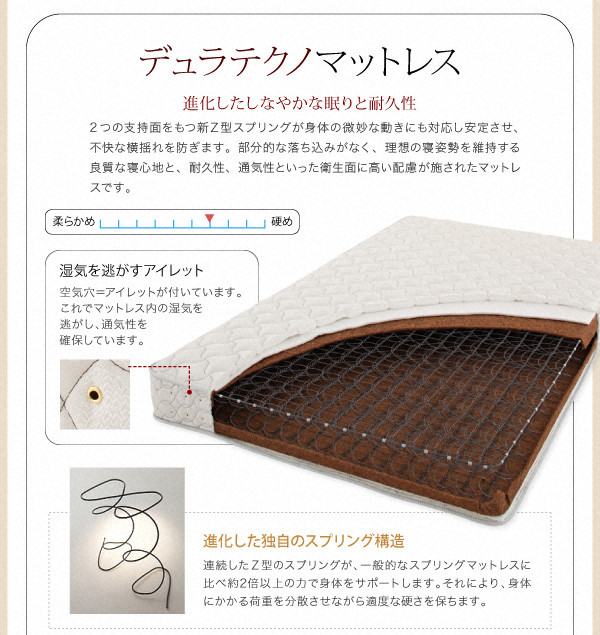 すのこベッド ダブル Haagen ポケットコイルマットレス:レギュラー付き フレームカラー:ウォルナットブラウン マットレスカラー:アイボリー 棚・コンセント付きデザインすのこベッド Haagen ハーゲン