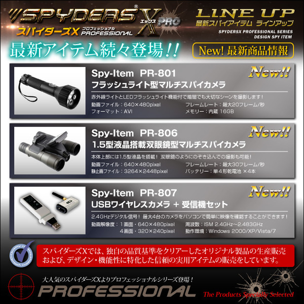 防犯用 小型カメラ ヘルメット用マルチスパイカメラ、スパイダーズX PRO(PR-804)ヘルメットに装着して撮影!