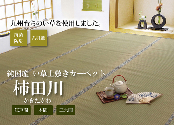 純国産/日本製 糸引織 い草上敷 『柿田川』 三六間3畳(約182×273cm)