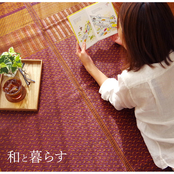 純国産/日本製 い草花ござカーペット 『ランクス総色』 ベージュ 江戸間4.5畳(約261×261cm) 抗菌&防臭効果