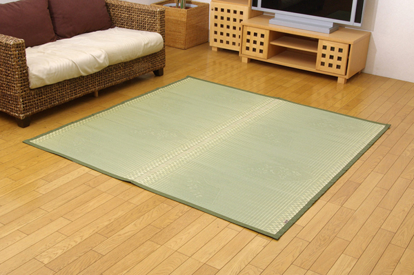 純国産/日本製 イ草花ござカーペット 『扇』 本間10畳(約477×382cm)