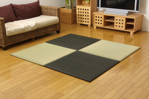 ユニット畳 『フレア』 82×82×2.3cm 9枚(ナチュラル5枚 ブラック4枚)1セット (中材:低反発ウレタン+フェルト)