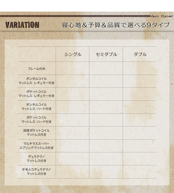 すのこベッド ダブル Jack Timber マルチラススーパースプリングマットレス付き シャビーブラウン 棚・コンセント付きユーズドデザインすのこベッド Jack Timber ジャック・ティンバー