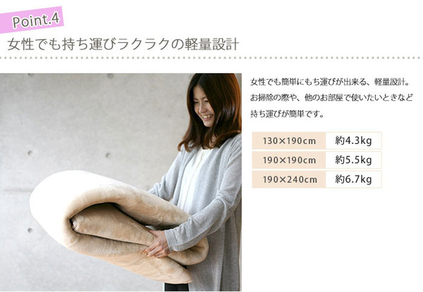 低反発高反発フランネルラグマット 190×190cm 正方形 ベージュ LM-101