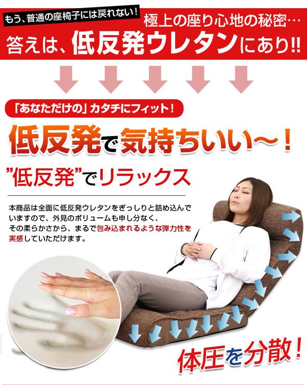 腰にやさしい!低反発入りのレバー付きリクライニング座椅子【-WARAKU-ワラク】(ワイドタイプ) フラワー