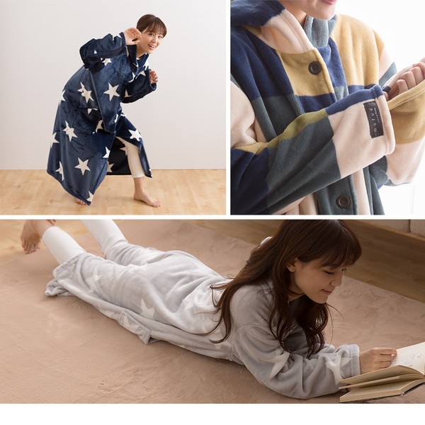 mofua プレミアムマイクロファイバー着る毛布 フード付 (ルームウェア) 着丈110cm モカベージュ