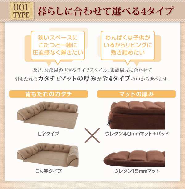 ソファー 40mm厚 ブラウン L字タイプ 小 こたつに合わせるフロアコーナーソファ