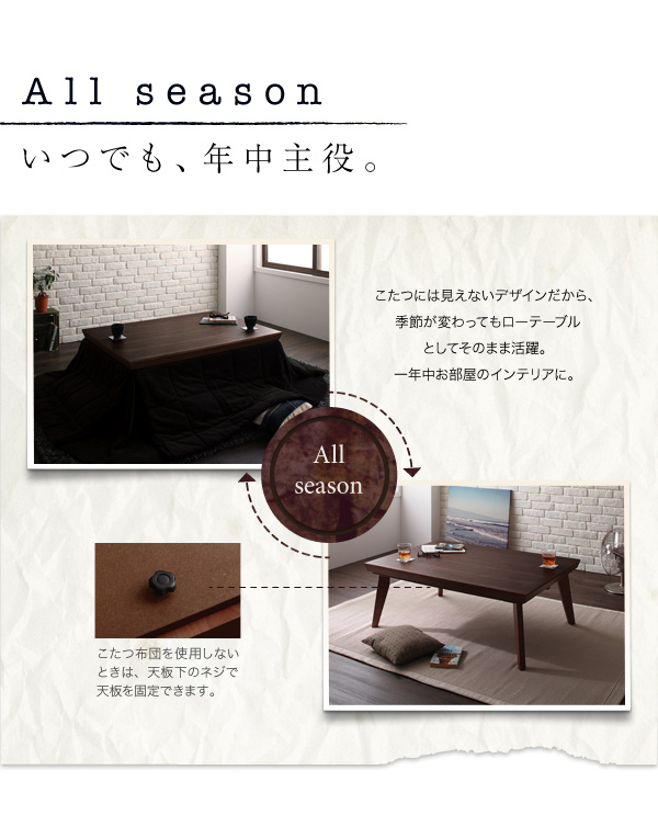 【単品】こたつテーブル 長方形(120×80cm)【WYTHE】ヴィンテージブラウン オールドウッド ヴィンテージデザインこたつテーブル【WYTHE】ワイス