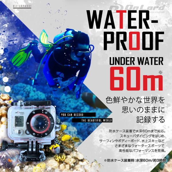 小型カメラ ウェアラブルカメラ スポーツカム アクションカム GoPro(ゴープロ)クラス 1080P 最大60fps WiFi機能 60m防水 広角170° 専用ケース&マウント付属 ActionCam オンロード(OL-101)