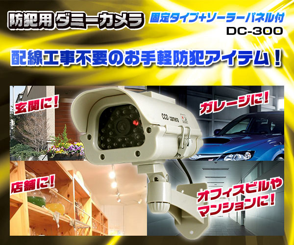 屋外 防犯用ダミーカメラ(固定タイプ+ソーラーパネル付)DC-300