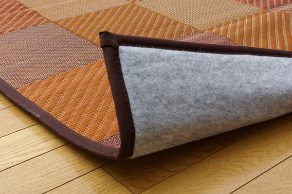 純国産 防音 ボリューム い草ラグ 『STカラフルブロック』 ブラウン 約191×250cm(裏:ソフトテック15mm)