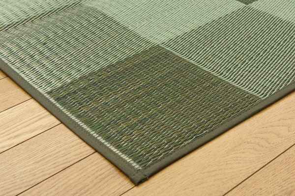 純国産 い草花ござカーペット 『ブロック』 グリーン 江戸間8畳(約348×352cm)