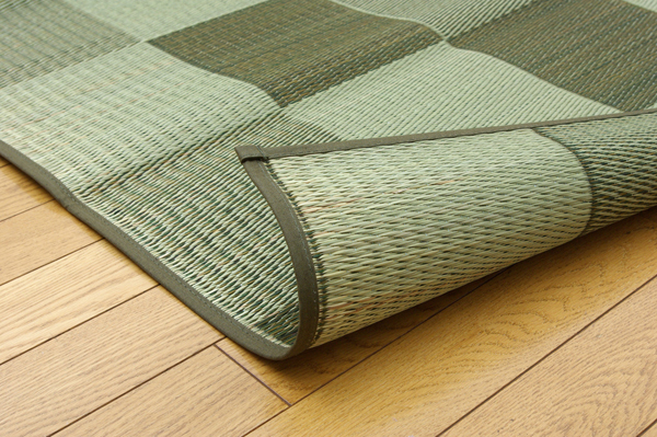 純国産 い草花ござカーペット 『ブロック』 グリーン 江戸間8畳(約348×352cm)