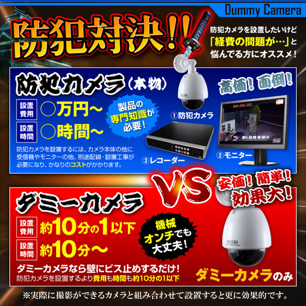 ダミーカメラ 屋外、防犯カメラ、監視カメラ ドームハウジング型 オンサプライ (OS-171) 赤色LEDが常時点滅 防雨タイプ
