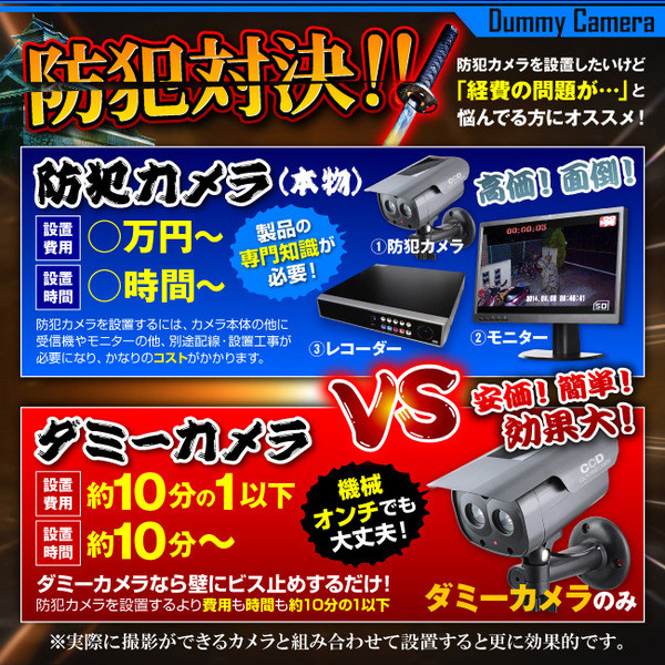 【ダミーカメラ 屋外、防犯カメラ、監視カメラ】 暗視型ソーラーバッテリー付 オンサプライ (OS-173) ブラック 赤色LEDが常時点滅 赤外線 防雨タイプ