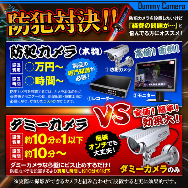 【ダミーカメラ 屋外、防犯カメラ、監視カメラ】 防雨暗視型ソーラーバッテリー付 オンサプライ (OS-174) シルバー 赤色LEDが常時点滅 赤外線 防雨タイプ