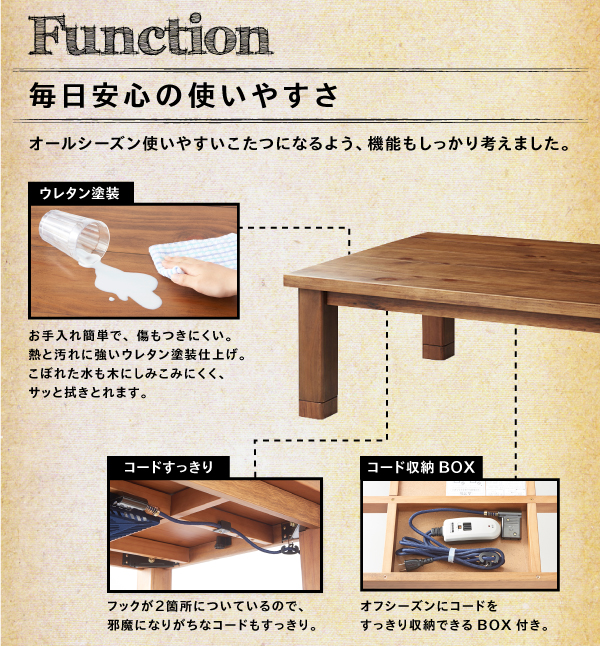 【単品】こたつテーブル 長方形(135×80cm)【Patrida】ブラウン 天然木パイン材 男前ヴィンテージデザインこたつテーブル【Patrida】パトリダ