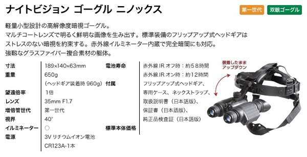 双眼鏡型 暗視スコープ(ナイトビジョン) アーマサイト ナイトビジョンゴーグル ベガ