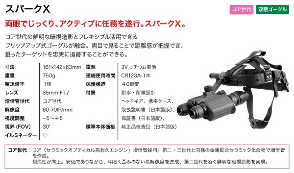 双眼鏡型 暗視スコープ(ナイトビジョン) アーマサイト ナイトビジョンゴーグル ベガ