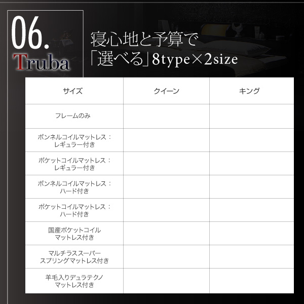 フロアベッド クイーン Truba 羊毛入りデュラテクノマットレス付き ブラウン 照明・棚付き大型フロアベッド Truba トルバ