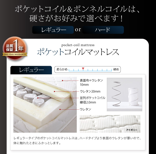 フロアベッド クイーン Truba 羊毛入りデュラテクノマットレス付き ブラウン 照明・棚付き大型フロアベッド Truba トルバ