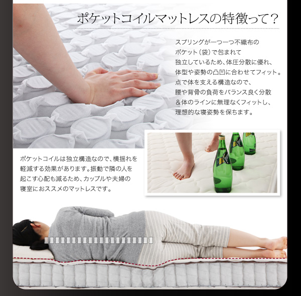フロアベッド クイーン Truba 羊毛入りデュラテクノマットレス付き ブラウン 照明・棚付き大型フロアベッド Truba トルバ