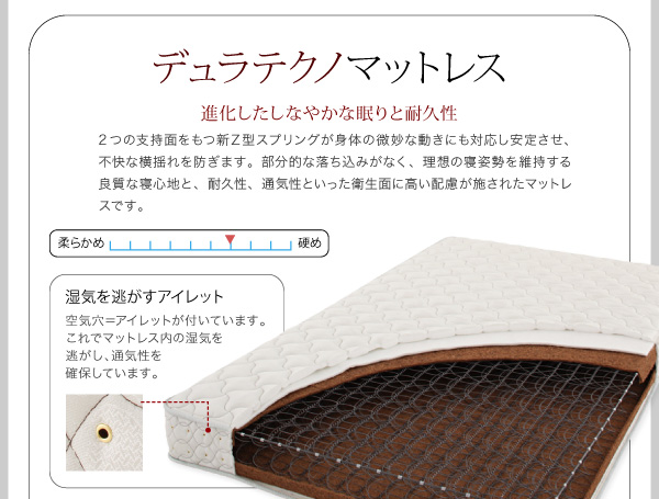すのこベッド シングル LaBrea 羊毛入りデュラテクノマットレス付き ダークブラウン 棚・コンセント付き収納すのこベッド LaBrea ラブレア