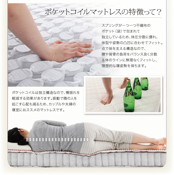 すのこベッド シングル Fort spade 羊毛入りデュラテクノマットレス付き ホワイト 棚・コンセント付き収納すのこベッド Fort spade フォートスペイド
