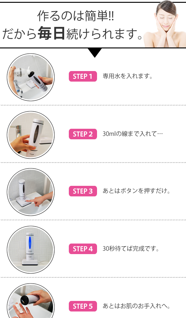 【30秒で化粧水を作る!】オゾン水生成器「IN PURE(インピュア)」本体 家庭用(専用水 2本付き)【日本製】