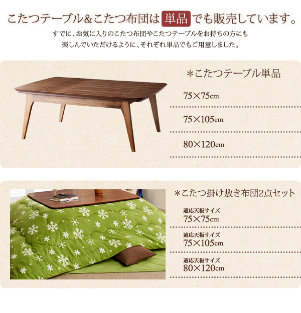 こたつ3点セット(こたつ本体+掛け布団+敷布団) 80×120cm【Lumikki DFK】雪柄/ノルディックグリーン 天然木ウォールナット材 北欧デザインこたつ【Lumikki DFK】ルミッキ ディーエフケー