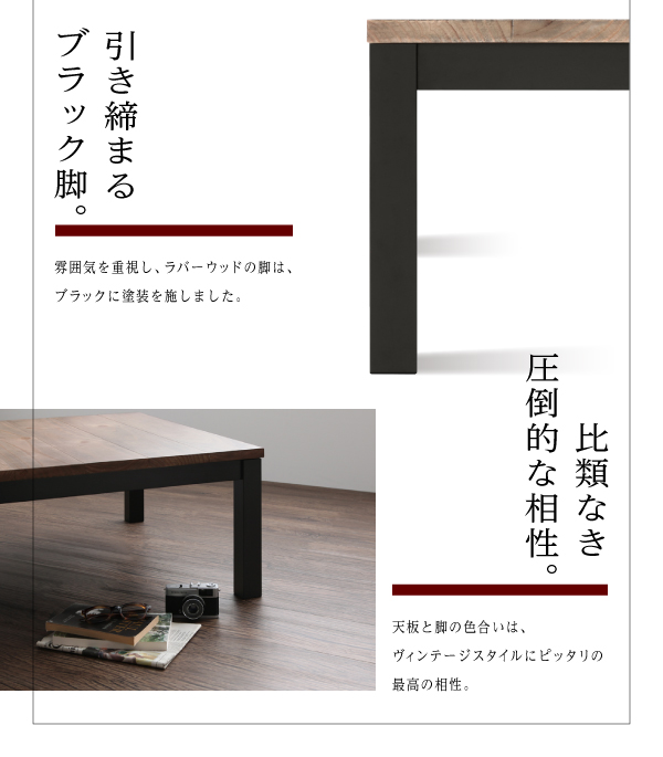 【単品】こたつテーブル 長方形(120×80cm) カラー:ヴィンテージウッド 古木風ヴィンテージデザインこたつテーブル Nostalwood ノスタルウッド