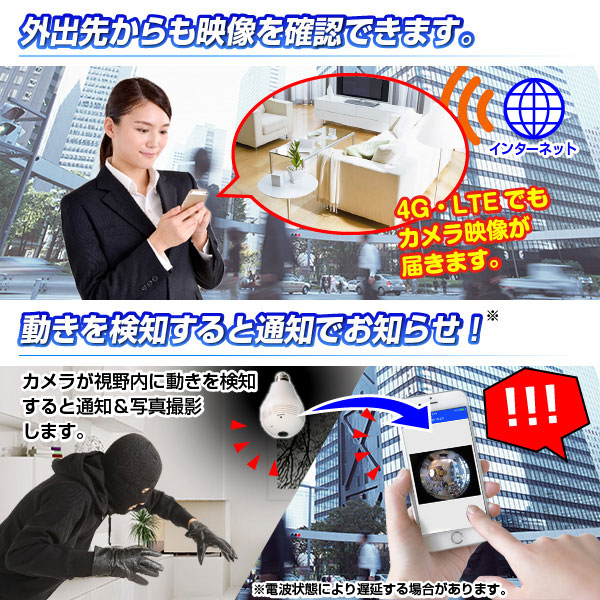 【防犯カメラ】Glanshield(グランシールド)360°Wi-Fi電球型カメラ Dive-y360(ダイビー360)