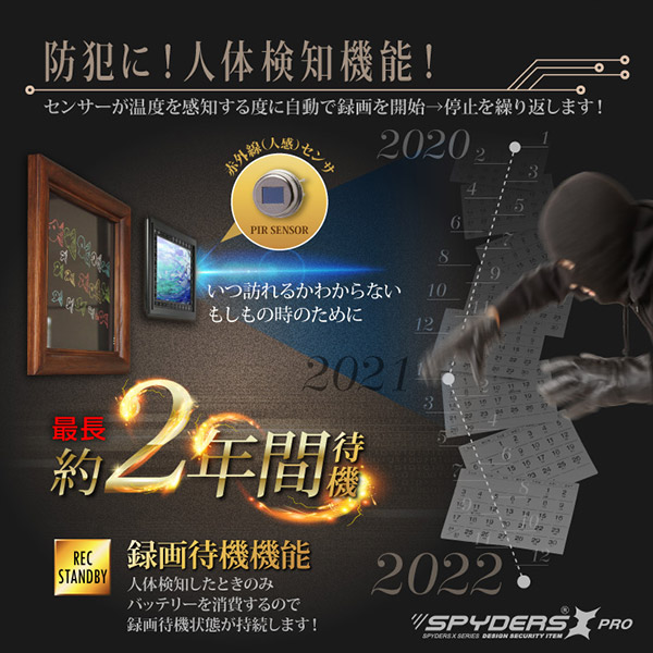 【超小型カメラ】【小型ビデオカメラ】アートフレーム型カメラ フォトフレーム スパイカメラ スパイダーズX PRO (PR-816) スパイカメラ 赤外線暗視 人体検知 省電力モデル