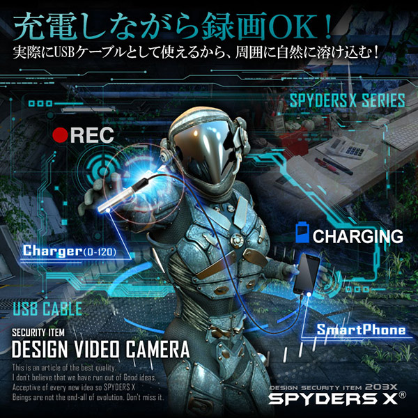 【防犯用】【超小型カメラ】【小型ビデオカメラ】 USBケーブル型カメラ スパイカメラ スパイダーズX (M-942W) ホワイト オート録画 32GB内蔵