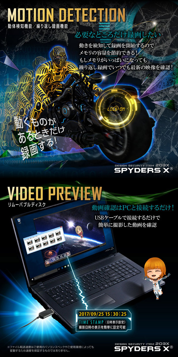 【防犯用】【超小型カメラ】【小型ビデオカメラ】 USBケーブル型カメラ スパイカメラ スパイダーズX (M-942W) ホワイト オート録画 32GB内蔵