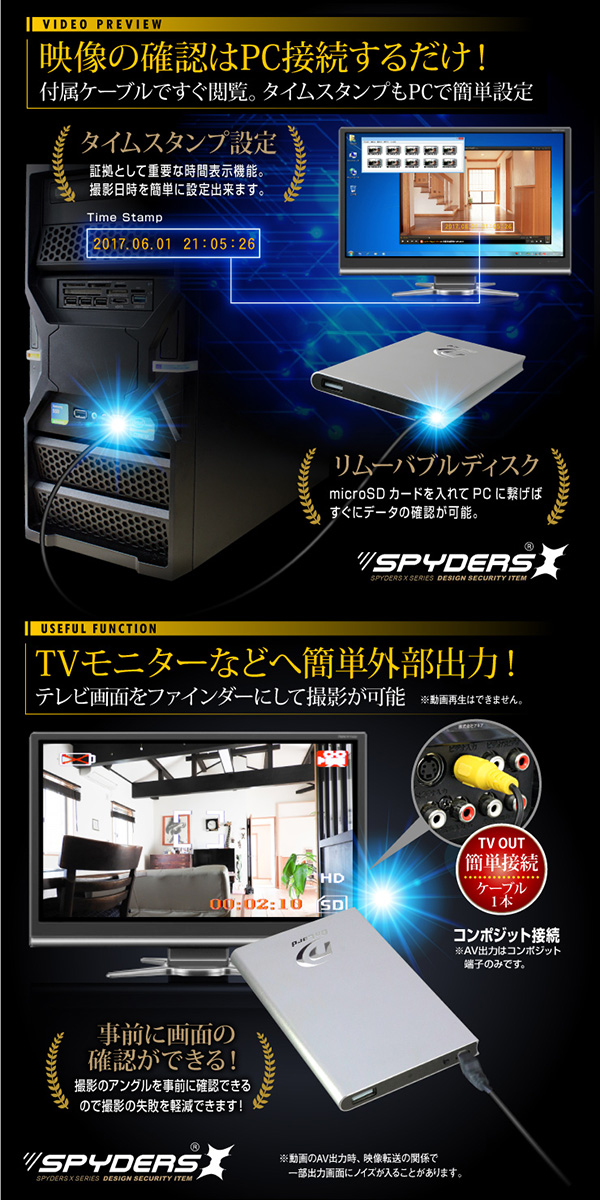 【防犯用】【超小型カメラ】【小型ビデオカメラ】 モバイルバッテリー型カメラ スパイカメラ スパイダーズX (A-609B) マットブラック スパイカメラ 1080P 64GB対応