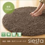 ラグマット 直径100cm(円形)【siesta】ブラウン 吸湿・発熱・防ダニシャギーラグ【siesta】シエスタ