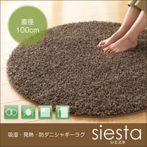 ラグマット 直径100cm(円形)【siesta】ベージュ 吸湿・発熱・防ダニシャギーラグ【siesta】シエスタ