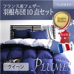 布団8点セット クイーン【Plume】ブラウンベージュ フランス産フェザー100%羽根布団8点セット ベッドタイプ【Plume】プルーム