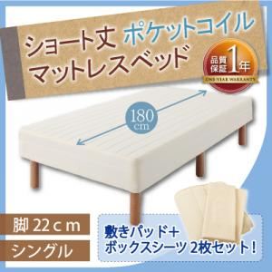 ショート丈ポケットコイルマットレスベッド 脚22cm シングル さくら