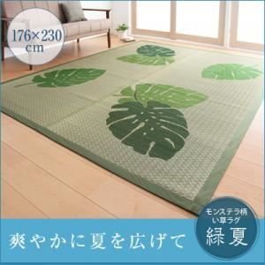 ラグマット 176×230cm モンステラ柄い草ラグ 【緑夏】 りょくか