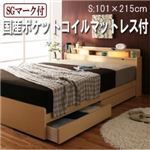 収納ベッド シングル【All-one】【国産ポケットコイルマットレス付き】 ブラウン(All-one warm) 照明・棚付き収納ベッド【All-one】オールワン
