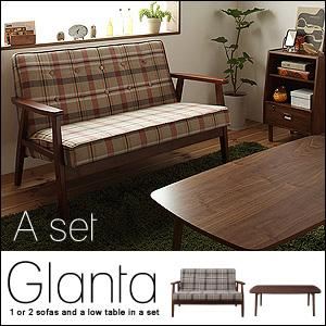 ソファーセット Aセット【Glanta】ローテーブル+ソファ チェックオレンジ ソファ&ローテーブルセット【Glanta】グレンタ
